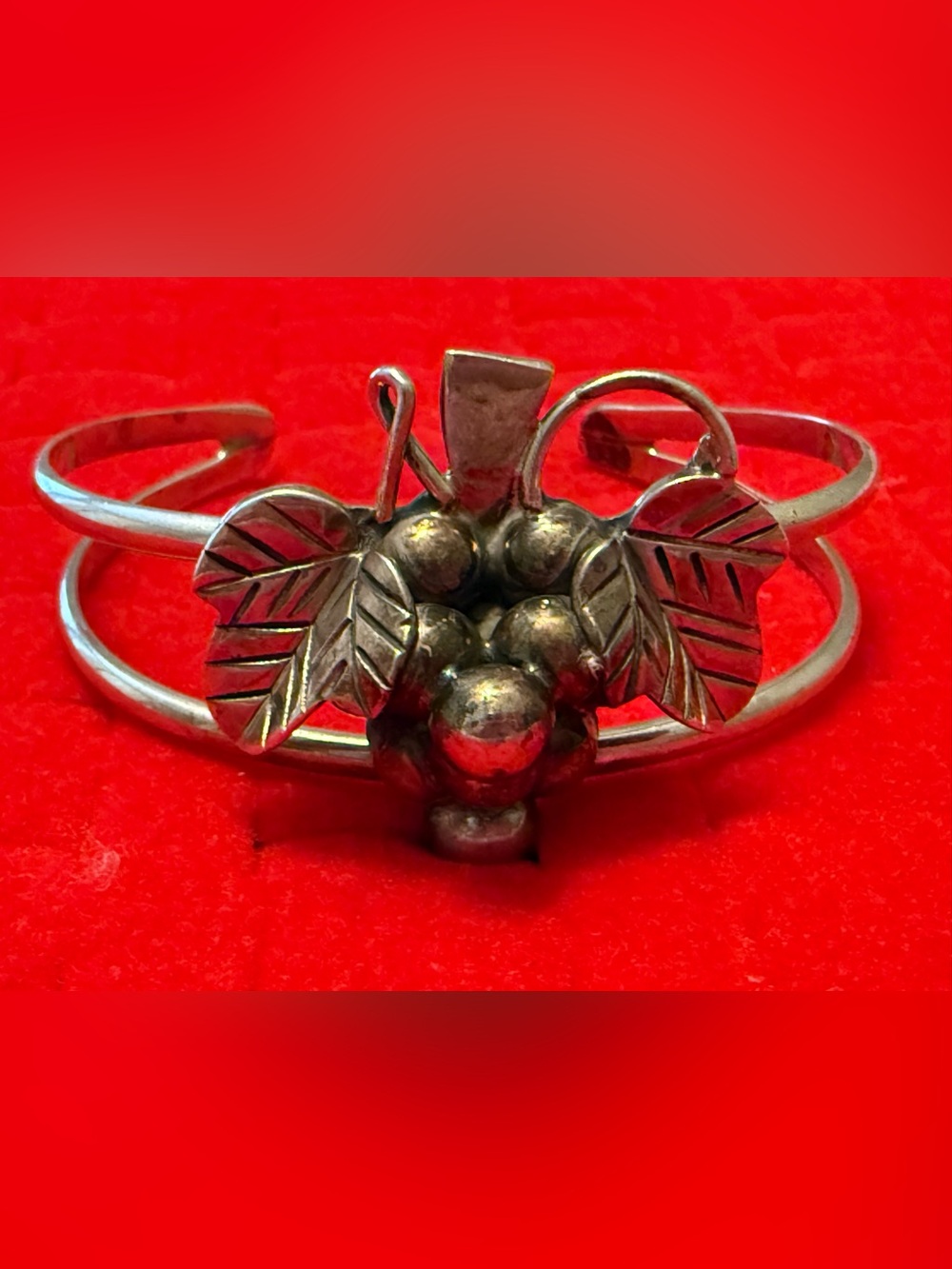 Vintage Silver Berry Cluster Cuff Bracelet
